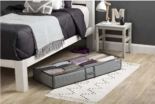 Bajo Cama X 2 Gris Organizadores De Tela Multiuso Bajo Cama Plegable Oragnizar Placard Multiuso Ropa Pvc Transparente Guardado Al Vacio Frazadas Colchas Cobertores