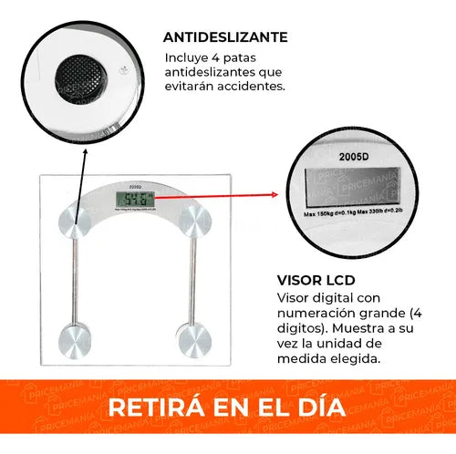 Balanza Digital Home Vidrio 150kg Cuadrada 30cm Color Trasparente