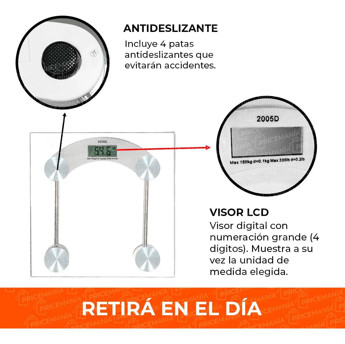 Balanza Digital Home Vidrio 150kg Cuadrada 30cm Color Trasparente